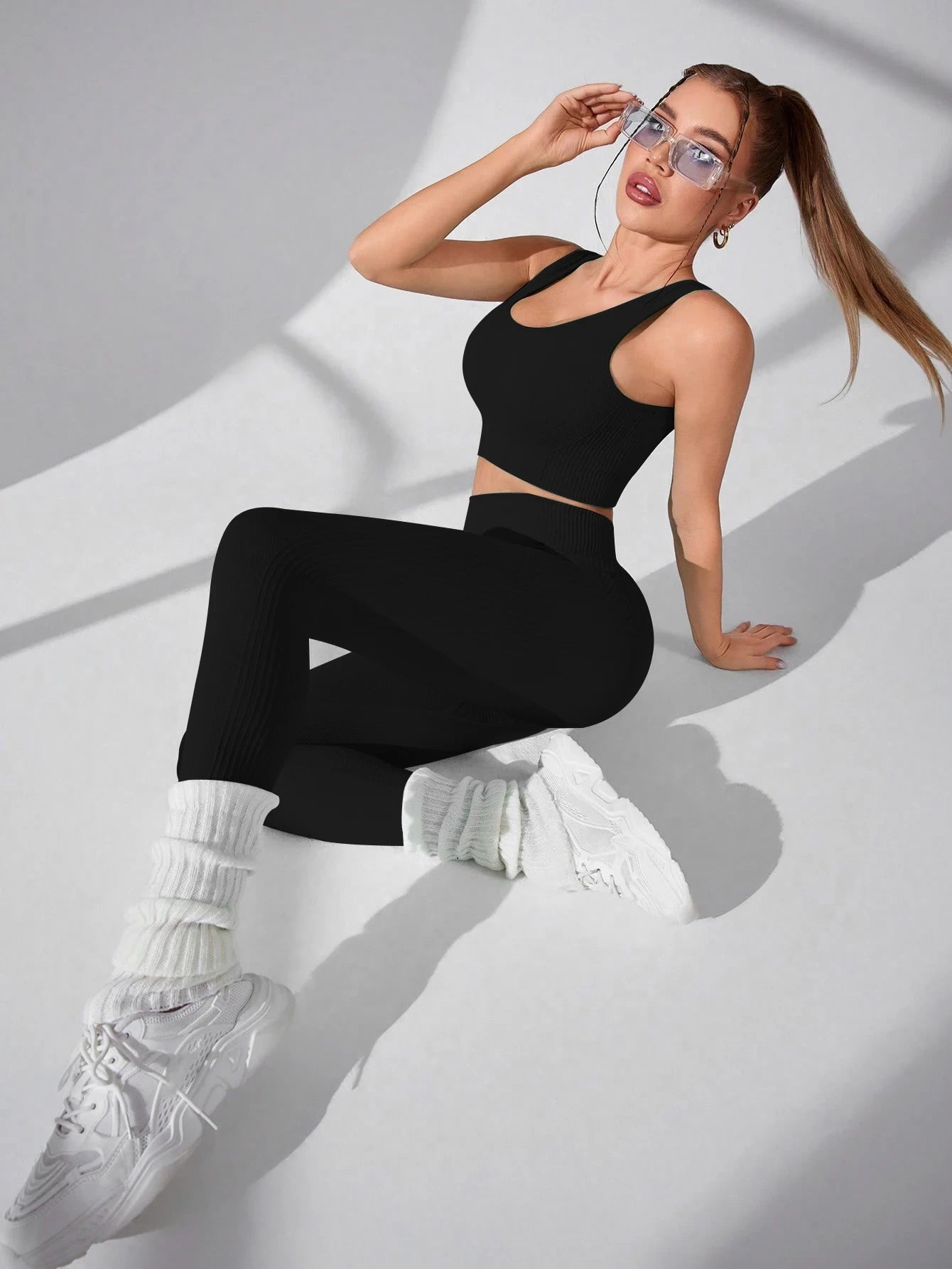 Women's Workout Sets 2 Piece - Seamless Yoga Leggings and Cross-Strap Sports Bra Gym Outfits Activewear Matching Set