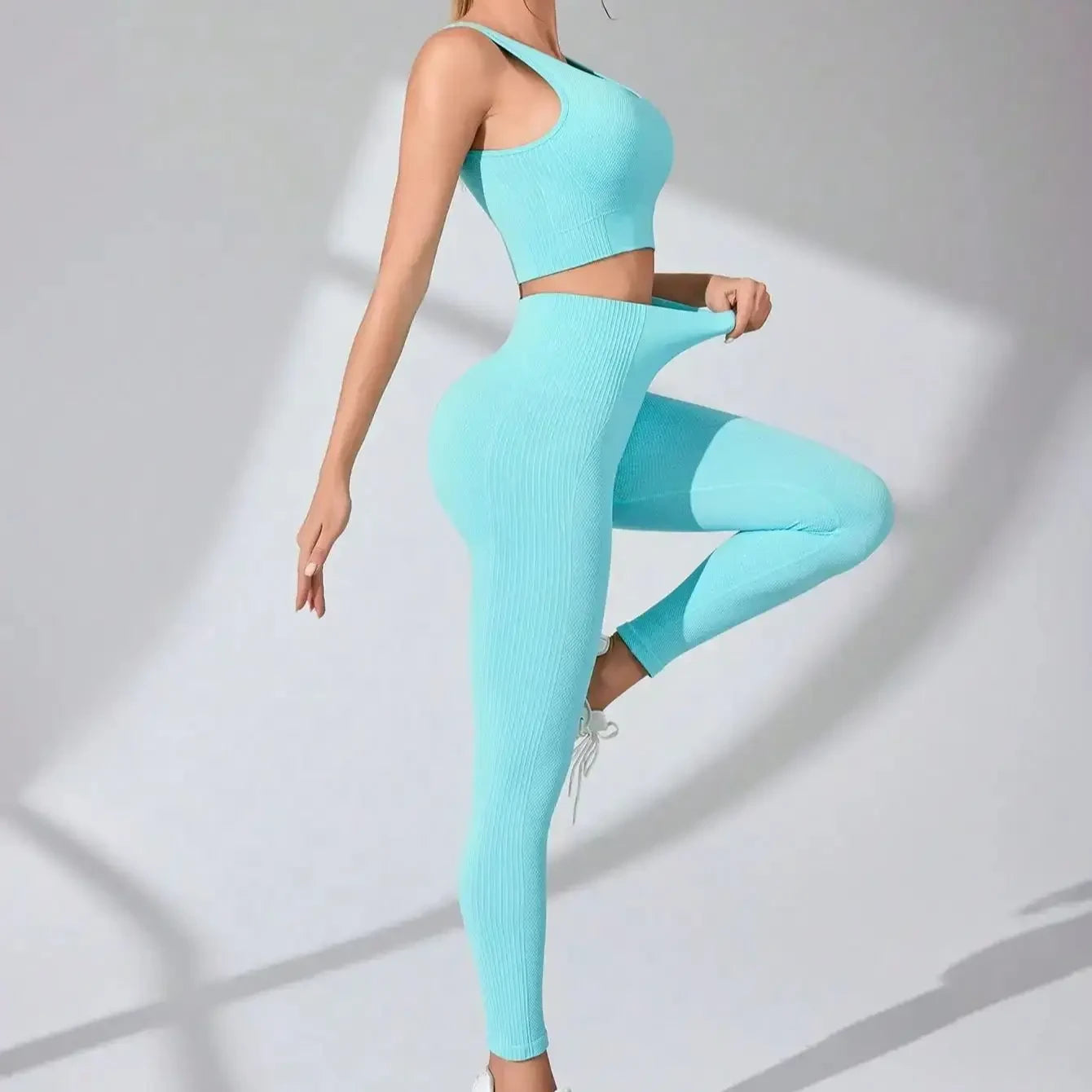 Women's Workout Sets 2 Piece - Seamless Yoga Leggings and Cross-Strap Sports Bra Gym Outfits Activewear Matching Set