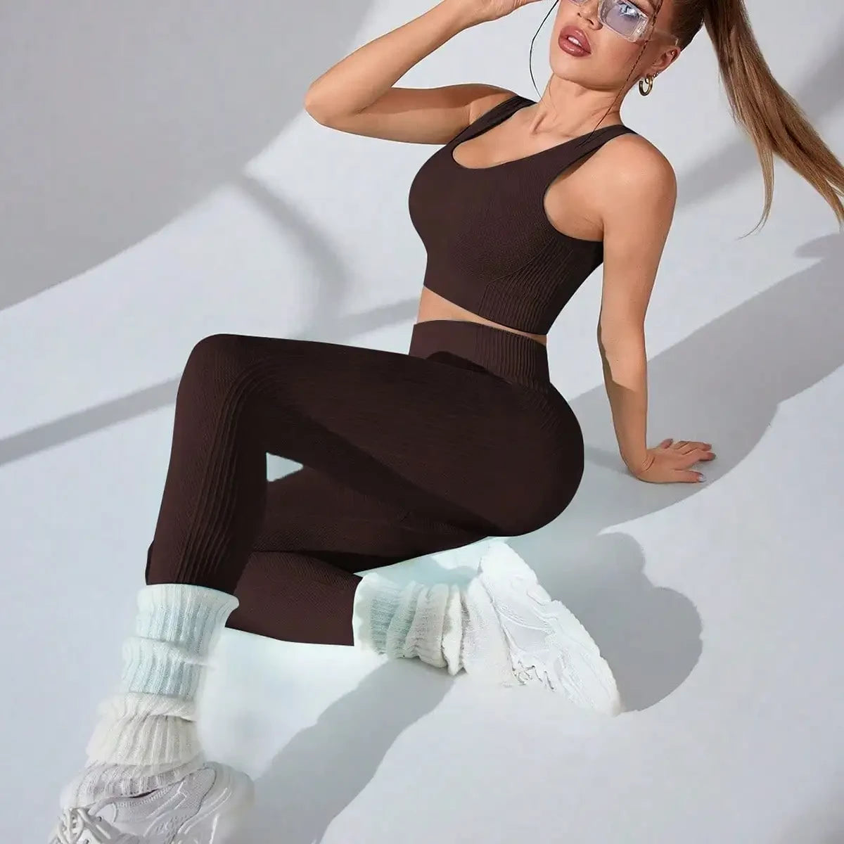 Women's Workout Sets 2 Piece - Seamless Yoga Leggings and Cross-Strap Sports Bra Gym Outfits Activewear Matching Set