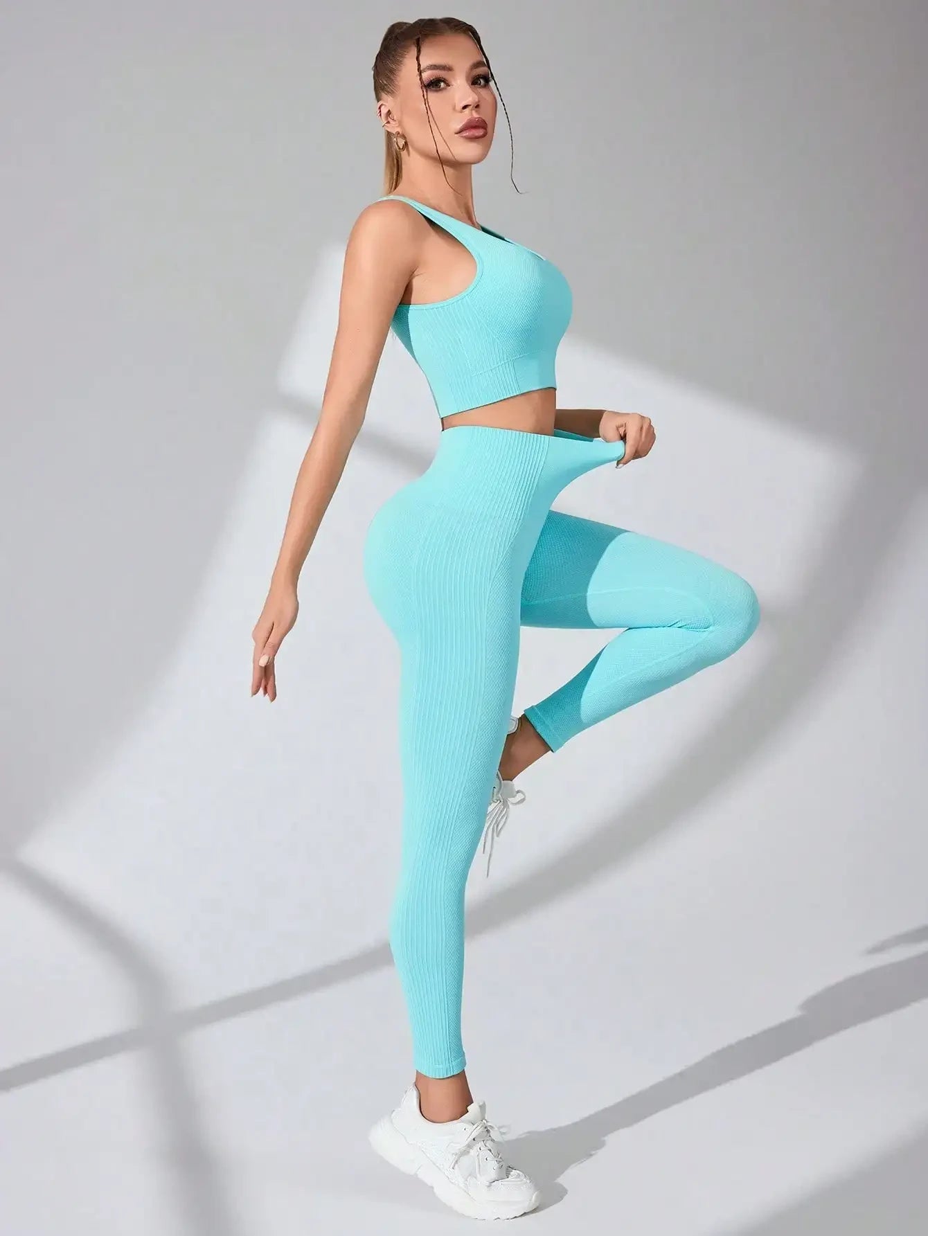 Women's Workout Sets 2 Piece - Seamless Yoga Leggings and Cross-Strap Sports Bra Gym Outfits Activewear Matching Set