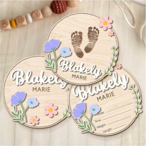 Baby Announcement Sign - Hello World Newborn Sign - Personalized Birth Announcement Sign For Hospital - Welcome Baby Sign - Wooden Baby Name Sign