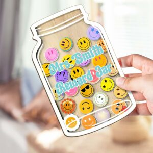 Custom Name Reward Jar For Classrooms, Personalized Reward Jar With Smiley Face Tokens